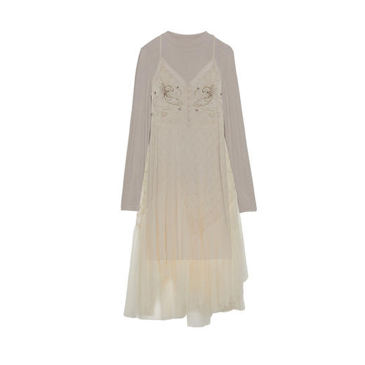 谜底两件套连衣裙长袖2024秋季新品复古风浪漫刺绣纱裙243GL1137 商品图4