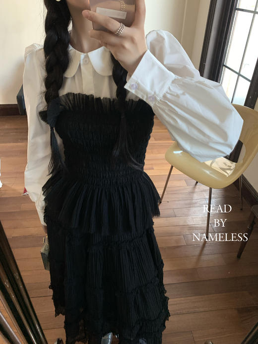 Read Nameless /黑色天丝皱套装裙+娃娃领万能衬衫 商品图4