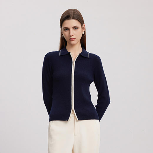 【坑条纹修身羊绒外套】羊绒世家秋冬新品女士100%山羊绒修身显瘦外套 商品图0