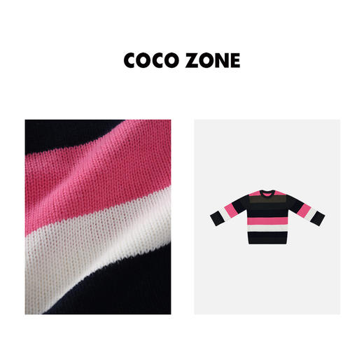 COCO ZONE100%羊毛彩条纹圆领春秋撞色显瘦针织 23C19708 商品图2
