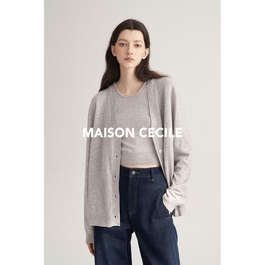 MAISON CECILE奶白/浅灰羊绒羊毛针织宽松百搭开衫 商品图2