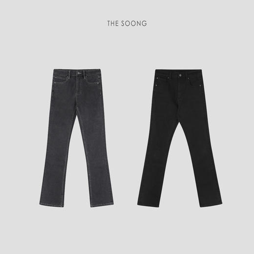 THESOONG|黑长直靴裤|12.6安洗水加软中腰拉链黑色弹力牛仔裤HBNZ3520 商品图10