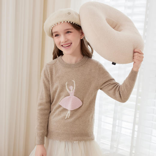 mettekids儿童100%羊绒衫2024秋季新款女童杏色毛衣甜美针织衫 商品图3
