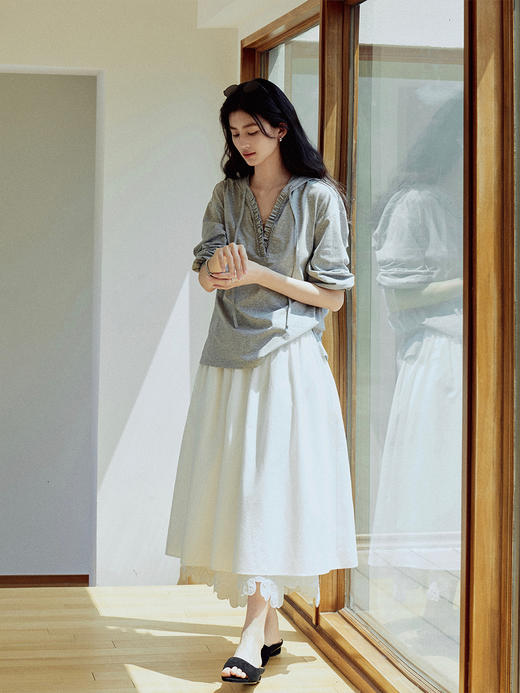 Even Vintage|松弛自由感 白色A字裙拼接立体镂空花边刺绣半裙 商品图2