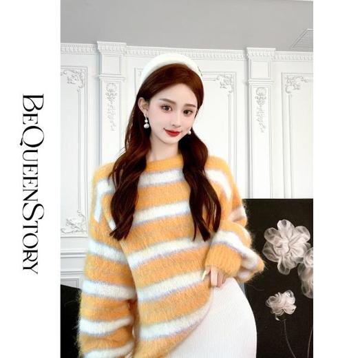 BeQueenStory【热恋磁场】羊驼毛气质修身条纹套装&宽松慵懒毛衣 商品图2