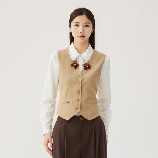 谜底短款马甲女2024秋新品通勤风修身帅气刺绣西装马夹243MM1207 商品图0