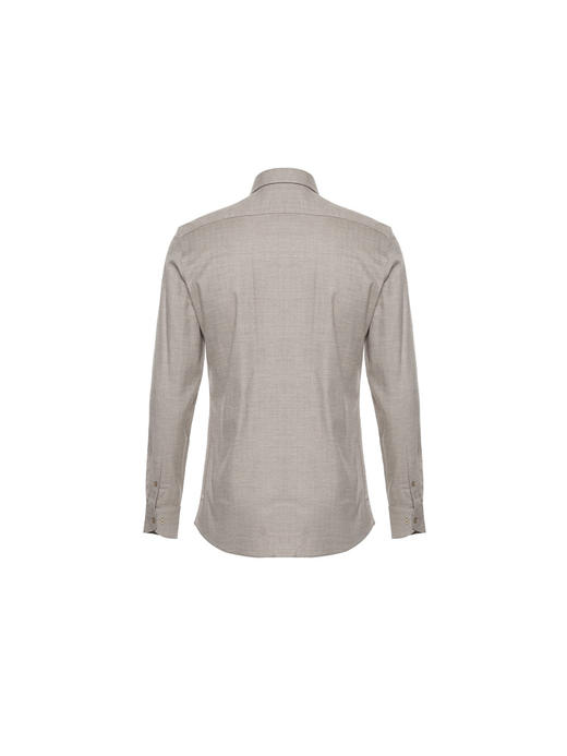 callisto“绒”系列卡其色桑蚕丝磨毛混纺长袖衬衫 商品图2