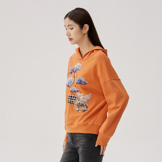 谜底连帽卫衣长袖女2024秋新品休闲风宽松绣花短款上衣243MV0970 商品图1