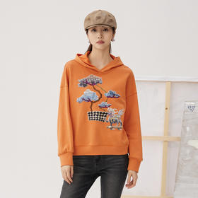 谜底连帽卫衣长袖女2024秋新品休闲风宽松绣花短款上衣243MV0970