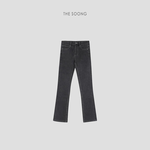 THESOONG|黑长直靴裤|12.6安洗水加软中腰拉链黑色弹力牛仔裤HBNZ3520 商品图13