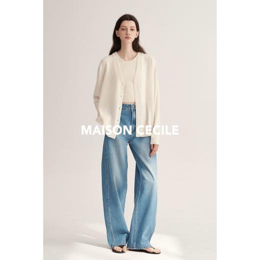 MAISON CECILE奶白/浅灰羊绒羊毛针织宽松百搭开衫 商品图1