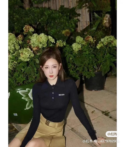 821-2 圆正渠道货 miu羊绒/桑蚕丝 坑条针织 polo领长袖针织打底衫 商品图7