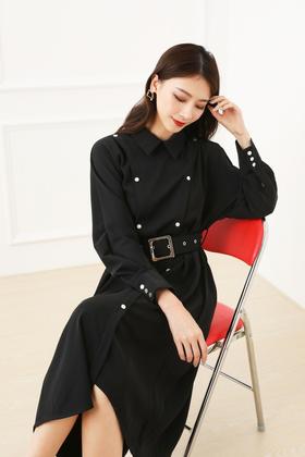 Le Malene 气质风衣式翻领束腰连衣裙 13574