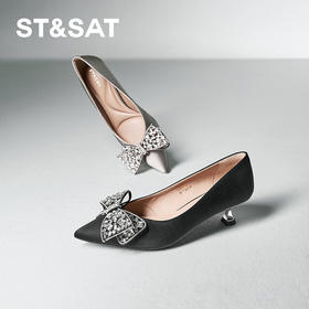 星期六优雅通勤水钻绸缎面猫跟鞋女鞋SSC3111269