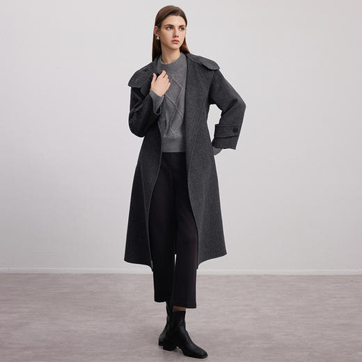 【人字纹羊毛羊绒大衣】24年秋季新品女士绵羊毛中长款大衣时尚人字纹大衣 商品图3
