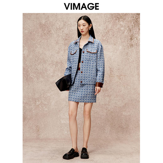 VIMAGE纬漫纪秋季新款高腰显瘦时尚复古印花短裙半身裙V2206815 商品图1