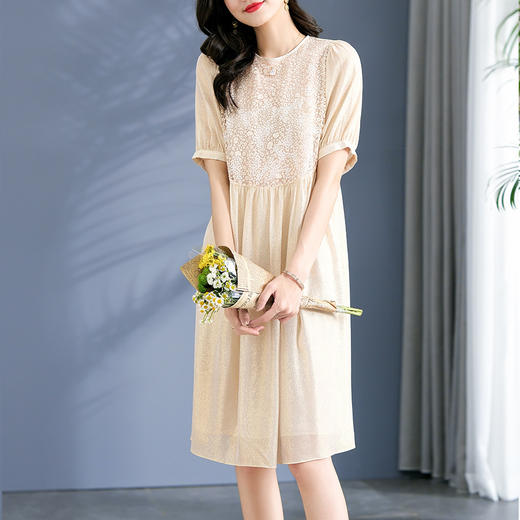 丁摩 圆领珠片刺绣金皮真丝裙桑蚕丝连衣裙4ZF-75006 商品图2