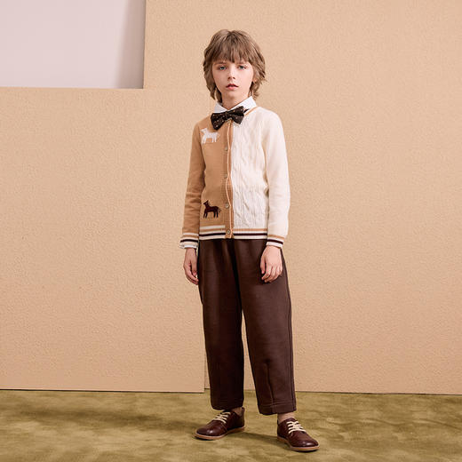 mettekids儿童100%羊绒衫2024秋季新款男童学院风毛衣针织开衫 商品图1