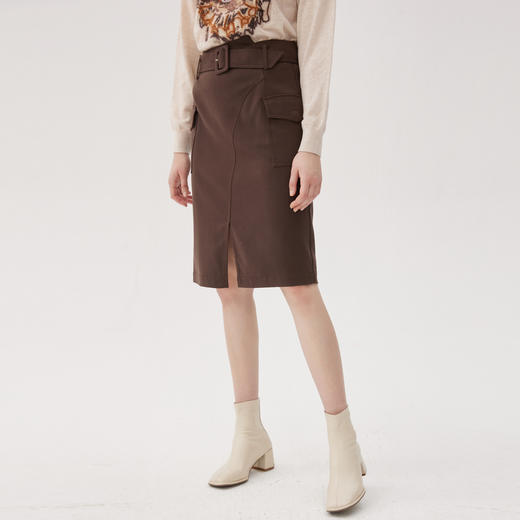 谜底一步裙女士2024秋新品通勤风设计感修身短裙配腰带243MB0980 商品图1