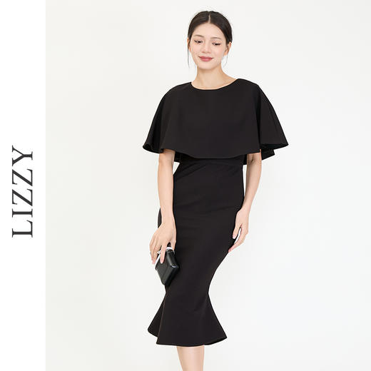 LIZZY时尚名媛赫本风斗篷式鱼尾宴会派对小礼服连衣裙6931 商品图0