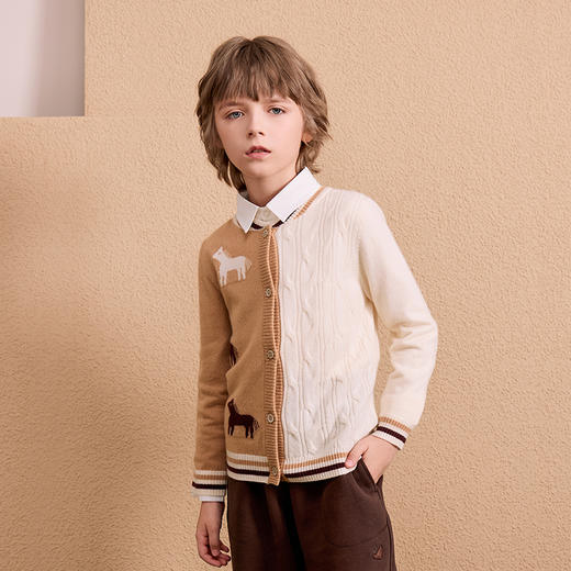 mettekids儿童100%羊绒衫2024秋季新款男童学院风毛衣针织开衫 商品图4