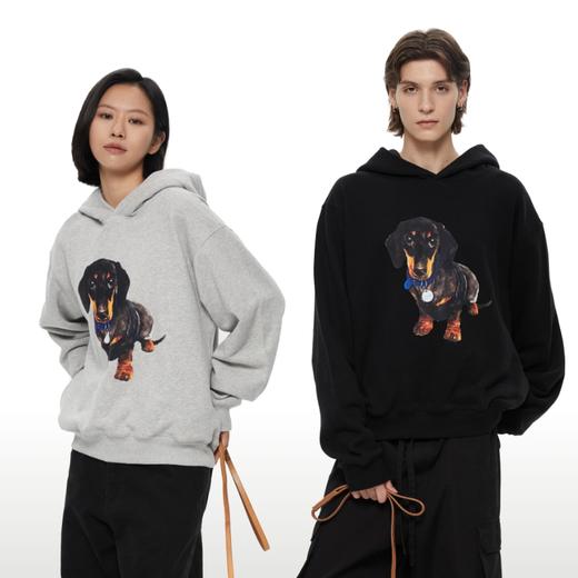 WassupHouse银牌狗狗印花插袋短宽连帽卫衣 商品图3