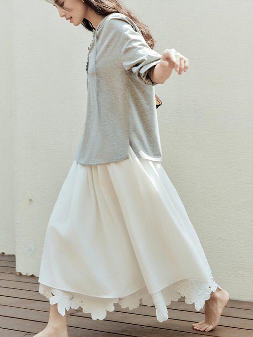 Even Vintage|松弛自由感 白色A字裙拼接立体镂空花边刺绣半裙 商品图3