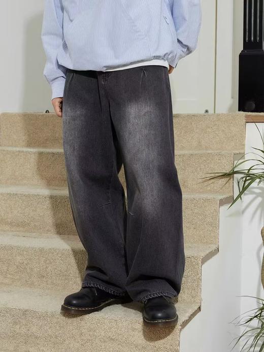 Mood Like Me/MNZ2409/弯刀廓形弧形口袋设计黑色洗水牛仔裤 商品图1