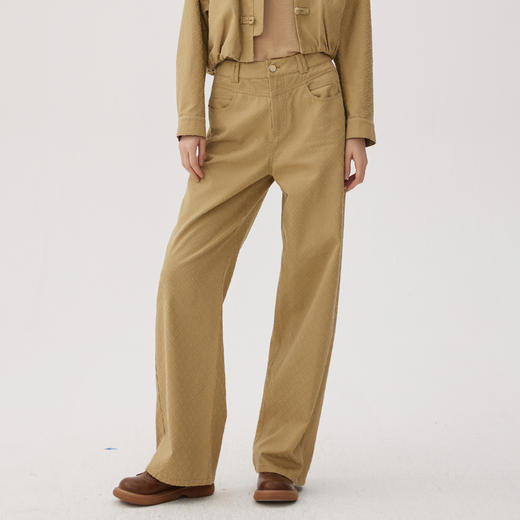 谜底直筒裤女2024秋季新品通勤风时尚高腰纯棉休闲长裤243MK0969 商品图0