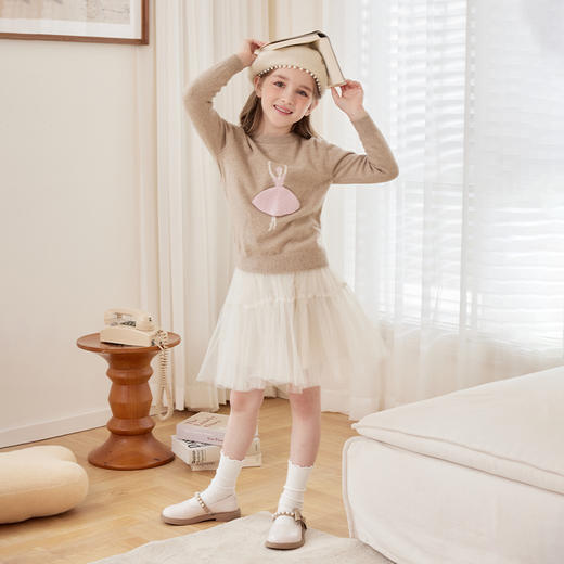 mettekids儿童100%羊绒衫2024秋季新款女童杏色毛衣甜美针织衫 商品图2