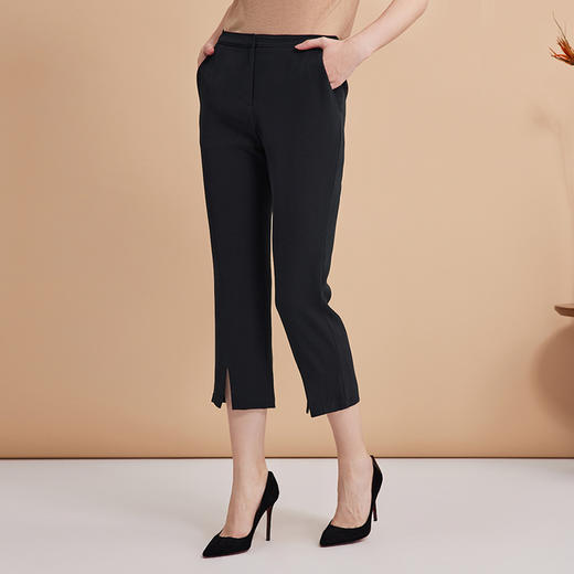 EITIE爱特爱弹性修身显瘦微喇开叉黑色百搭铅笔裤秋季新款C2405402 商品图2