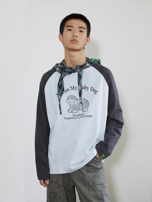 Mood Like Me/MTX2445/线条小狗插肩袖 磨毛长袖T恤 商品图1