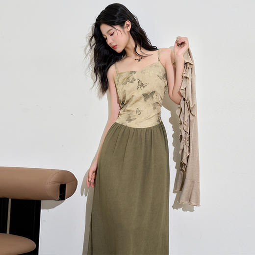 新中式国风天丝蝴蝶提花连衣裙女早春复古优雅拼接长裙V3442397 商品图3