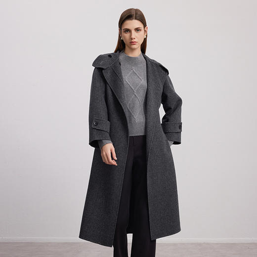 【人字纹羊毛羊绒大衣】24年秋季新品女士绵羊毛中长款大衣时尚人字纹大衣 商品图0