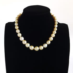 【天然正品】天然约8.5-13.5MM香槟金色螺纹海水珍珠塔珠项链160724JJ21 特价