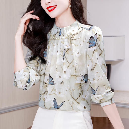 KQL369H1911印花衬衣女2025新款打底衫秋款上衣法式衬衫时髦高档洋气小衫 商品图0