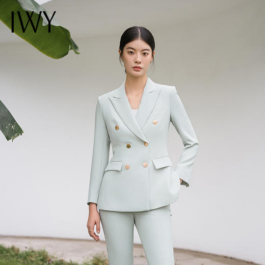 IWY/浅绿色高端通勤干练职业西服套装女艺考主持人面试装通勤干练C11385+P11385 商品图2