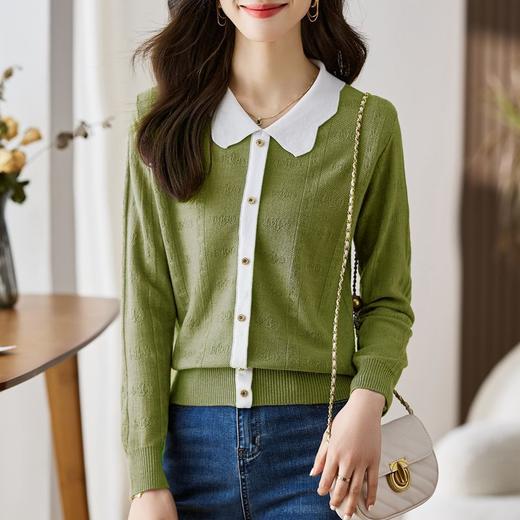 时髦简约设计感钉珠针织衫，韩系优雅休闲通勤上衣CC- LL-94031 商品图0