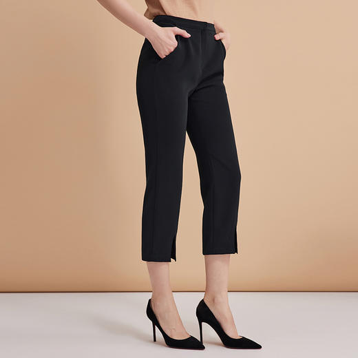EITIE爱特爱弹性修身显瘦微喇开叉黑色百搭铅笔裤秋季新款C2405402 商品图3