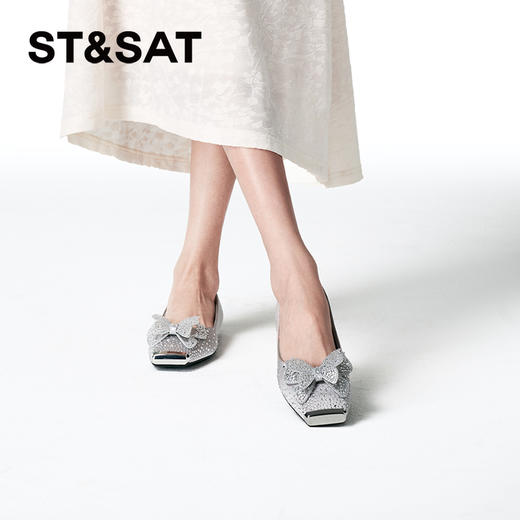 星期六金属方头仙女风蝴蝶水钻平底单鞋SSC3111321 商品图3