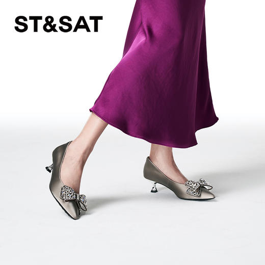 星期六优雅通勤水钻绸缎面猫跟鞋女鞋SSC3111269 商品图1
