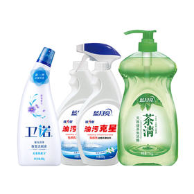 蓝月亮厨卫组合 茶清1kg+强力油污克星500g(瓶+瓶补）+卫诺罗兰洁厕液500g