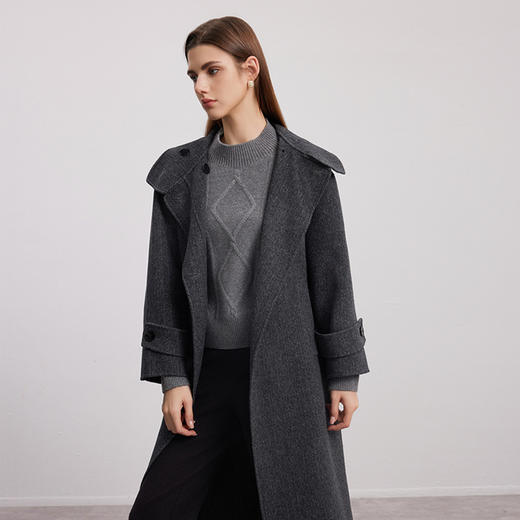 【人字纹羊毛羊绒大衣】24年秋季新品女士绵羊毛中长款大衣时尚人字纹大衣 商品图2