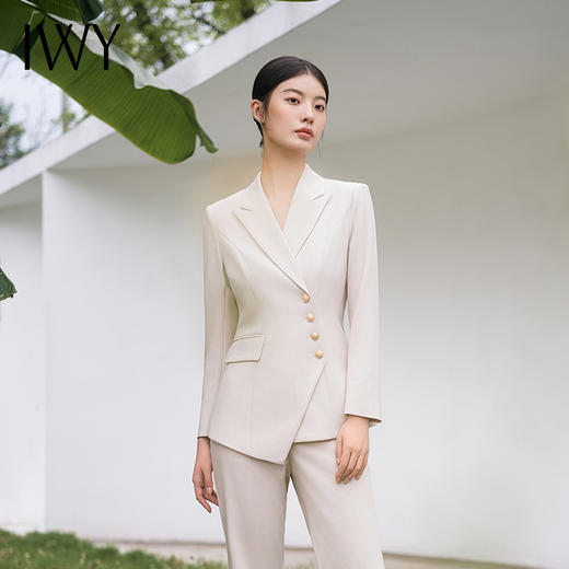 IWY/秋款米白色长款西装微喇裤外套气质时尚医美女装通勤干练套装C10407+P32312 商品图1