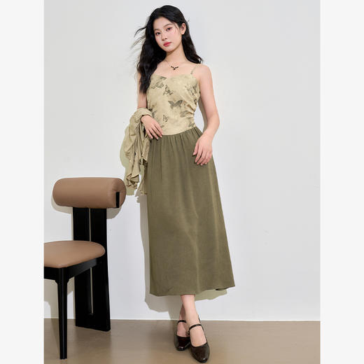 新中式国风天丝蝴蝶提花连衣裙女早春复古优雅拼接长裙V3442397 商品图1