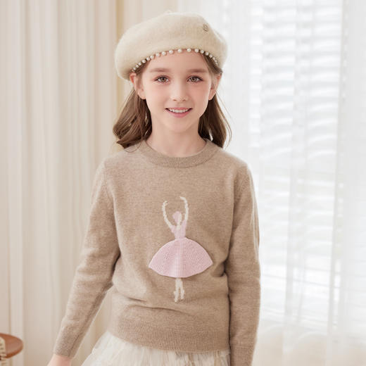 mettekids儿童100%羊绒衫2024秋季新款女童杏色毛衣甜美针织衫 商品图6