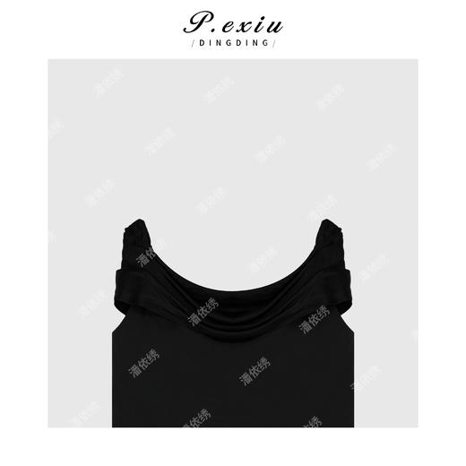 01-1 潘依绣丁丁宠粉法式一字肩立体褶皱不规则衬衫上衣W-2043 商品图1