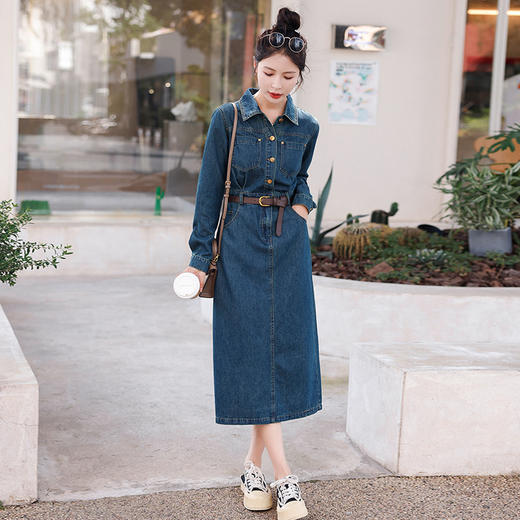 牛仔翻领连衣裙，韩版时尚气质显瘦中长款裙HR-HSYL2831 商品图3