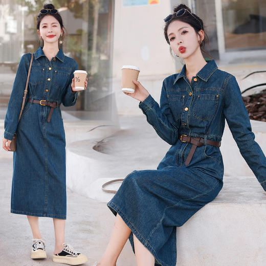 牛仔翻领连衣裙，韩版时尚气质显瘦中长款裙HR-HSYL2831 商品图1
