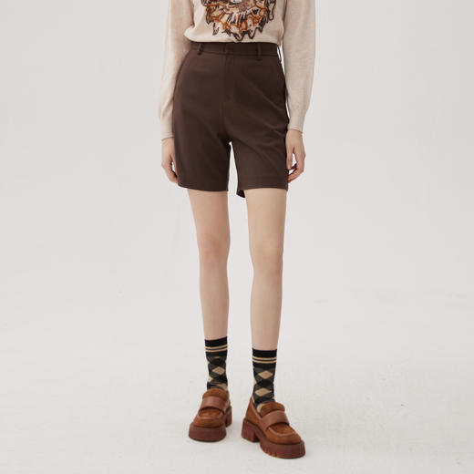 谜底短裤女士2024秋季新品通勤风简约时尚靴裤直筒裤子243MK1094 商品图0